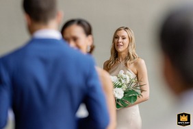 Emotional Maid of Honor sheds tears during heartfelt wedding ceremony at Secrets Akumal in Quintana Roo, Mexico.